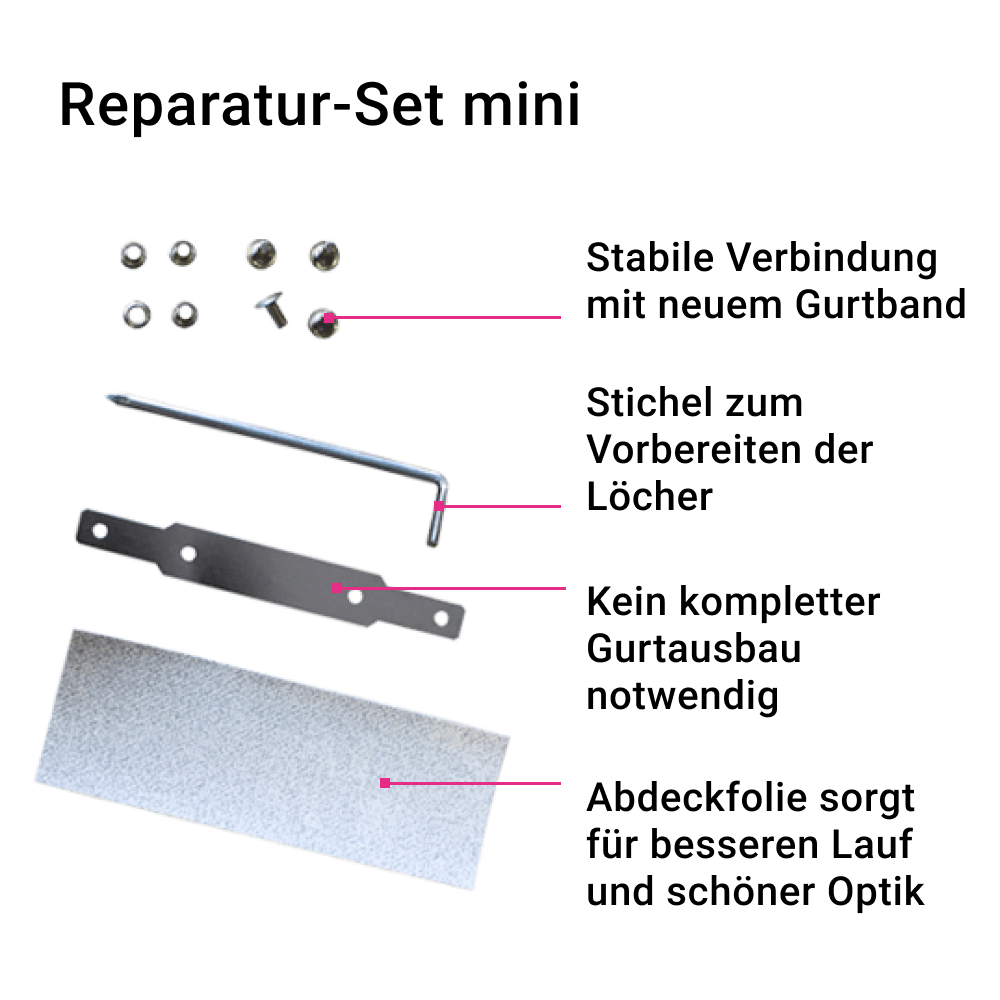 Gurt Reparatur-Set | für 14mm breiten Rollladengurt ohne Öffnung des Kastens