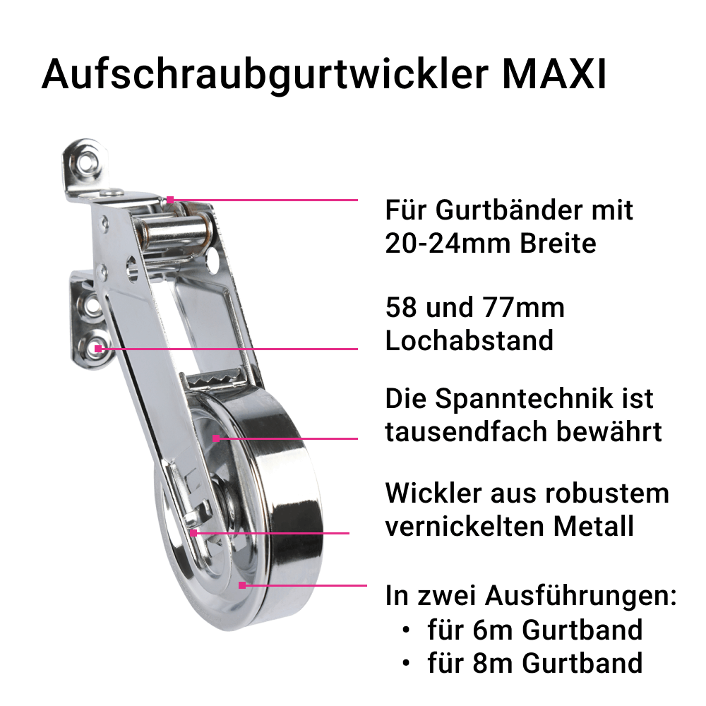Gurtwickler MAXI 8m | Aufschraub-Gurtwickler für bis zu 8m Gurtband mit 20-24mm Bandbreite