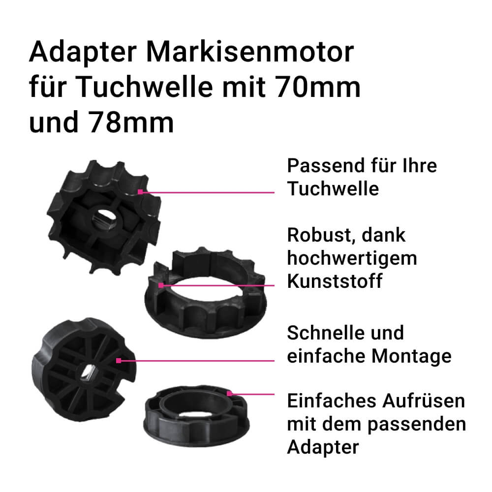 Adapter Markisenmotor | für Tuchwelle rund Schlüsselweite 70mm oder 78mm