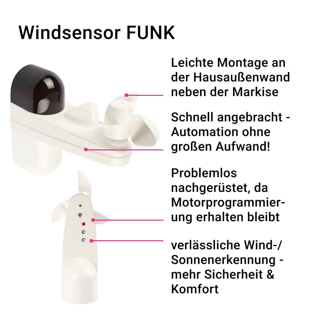 Sonnen-Windsensor FUNK | Automatisierung der Markise bei Sonne/ Wind für FUNK Markisenantriebe