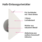 Gurtwickler mini Halb-Einlass | Halb-Einlassgurtwickler inkl. Abdeckung fr 14mm Gurt, Lochabstand 13,5cm