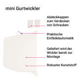 Gurtwickler mini AUFPUTZ | Aufputzgurtwickler fr 14mm Gurt mit Designkappen, Lochabstand 15,3cm