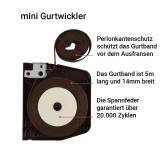 Gurtwickler mini AUFPUTZ | Aufputzgurtwickler in braun inkl. 14mm Gurt (braun), Lochabstand 15,3cm