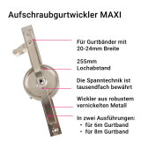 Gurtwickler MAXI 8m | Aufschraub-Gurtwickler feststehend bis 8m Gurtlnge und 20-24mm Bandbreite