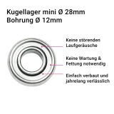 Kugellager mini | aus Metall mit 28mm Durchmesser und Bohrung 10mm oder 12mm