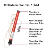 Rollladenmotor mini | elektrischer Antrieb fr 40mm 8-Kant Welle (Zugkraft bis 36kg)