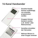 FUNK Handsender 16-Kanal | vielseitige Ansteuerung fr FUNK Rollladenmotore und/oder Markisenantriebe